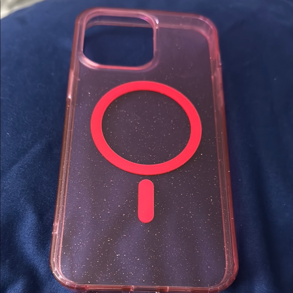 Pink glittery Mag Safe IPhone 14 Pro Max case.
